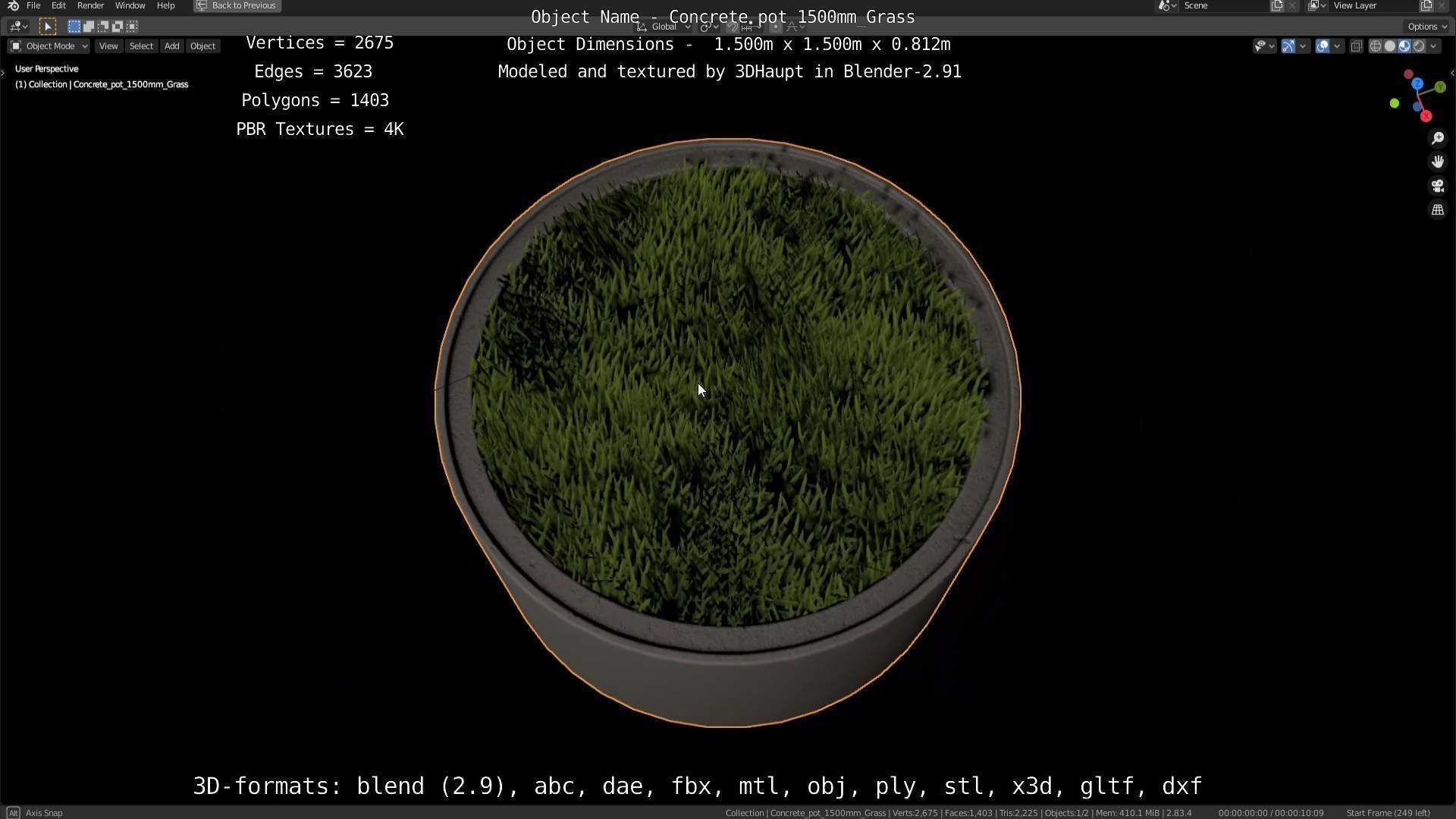 Concrete Pipe Pots with Grass 1500mm  Low-poly 3D model_52