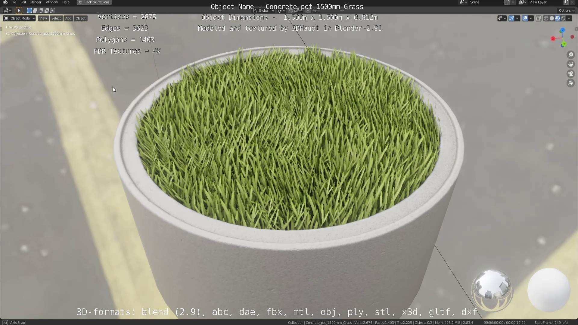 Concrete Pipe Pots with Grass 1500mm  Low-poly 3D model_59