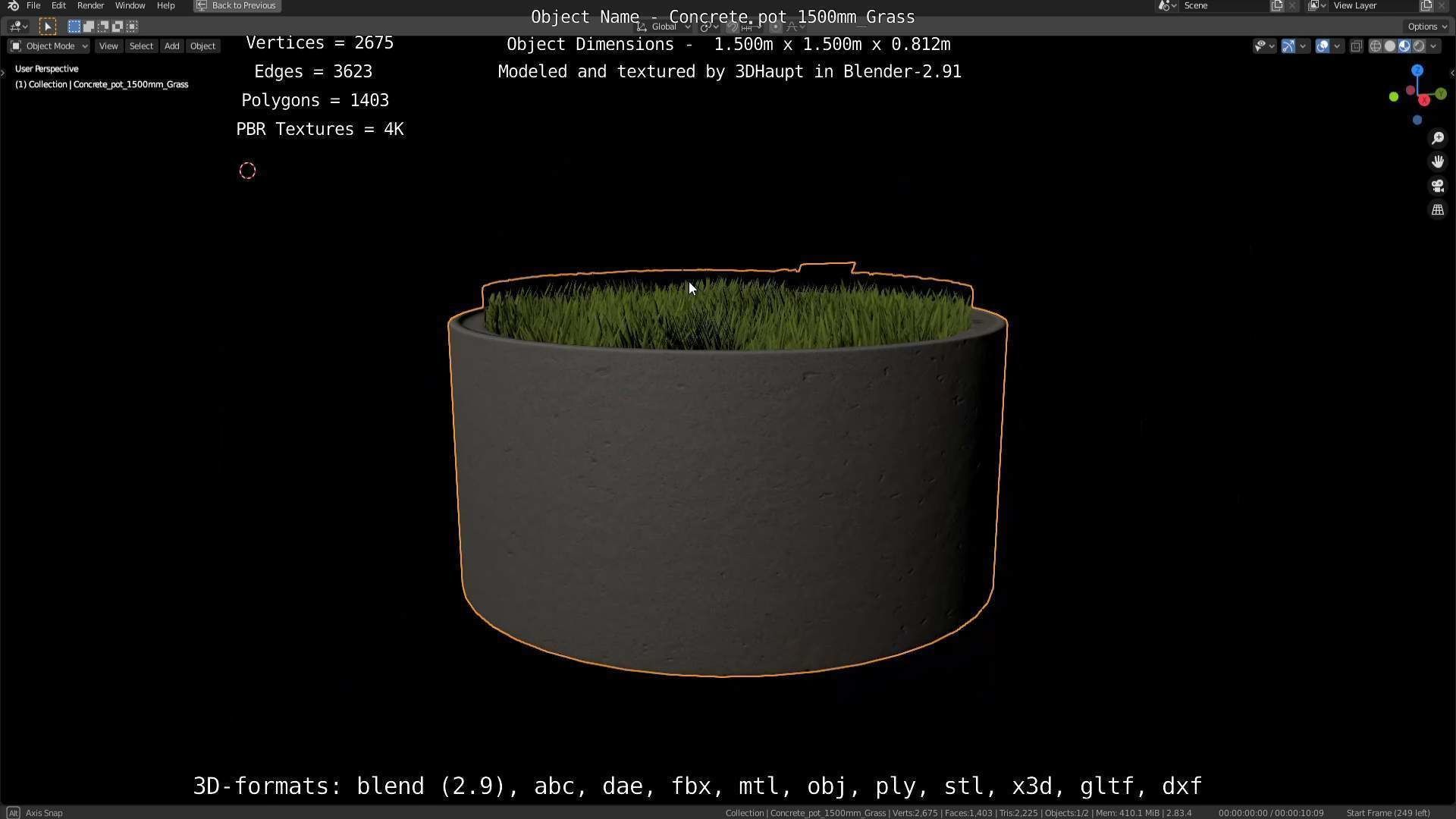 Concrete Pipe Pots with Grass 1500mm  Low-poly 3D model_53