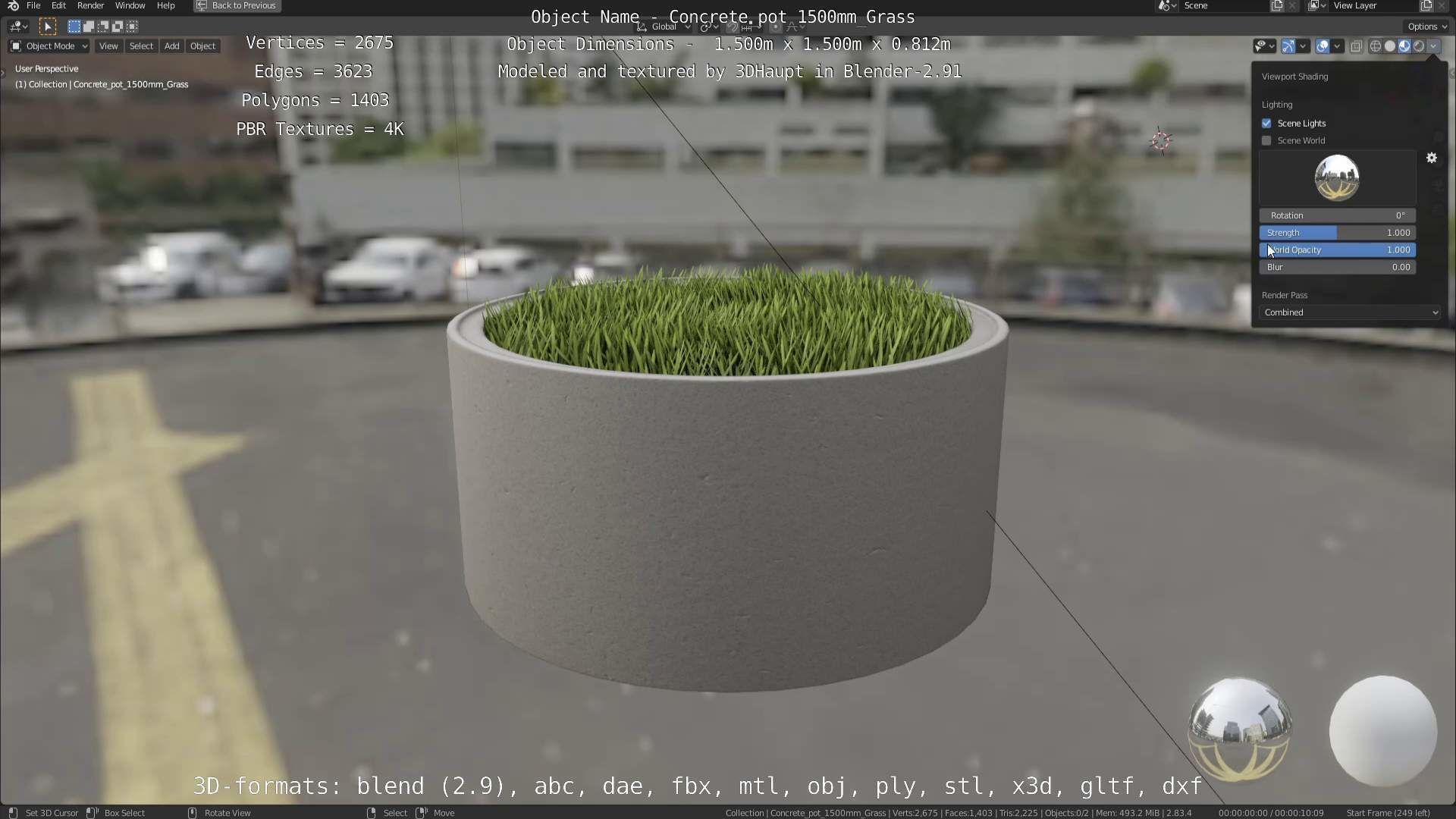 Concrete Pipe Pots with Grass 1500mm  Low-poly 3D model_72