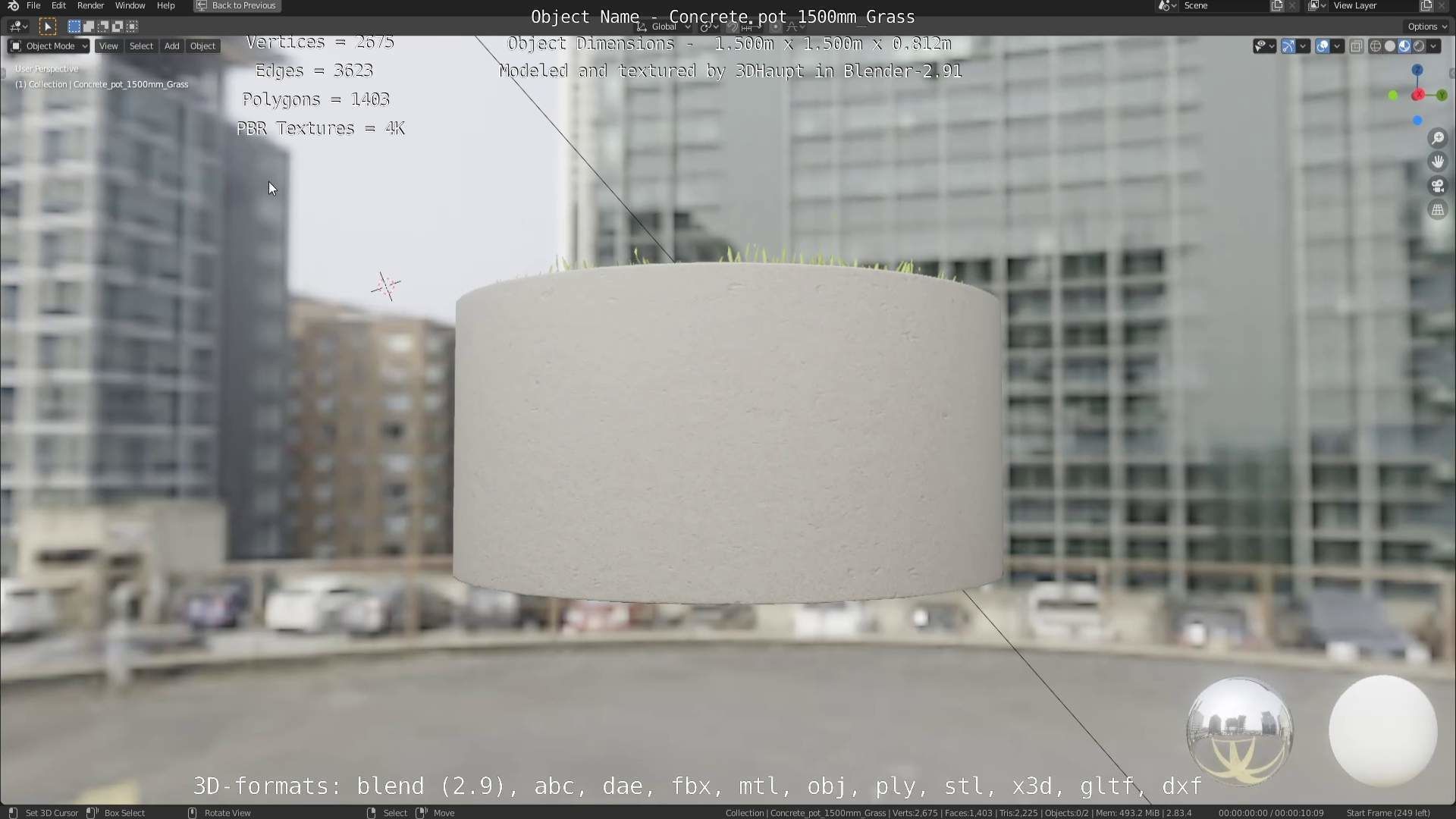 Concrete Pipe Pots with Grass 1500mm  Low-poly 3D model_55