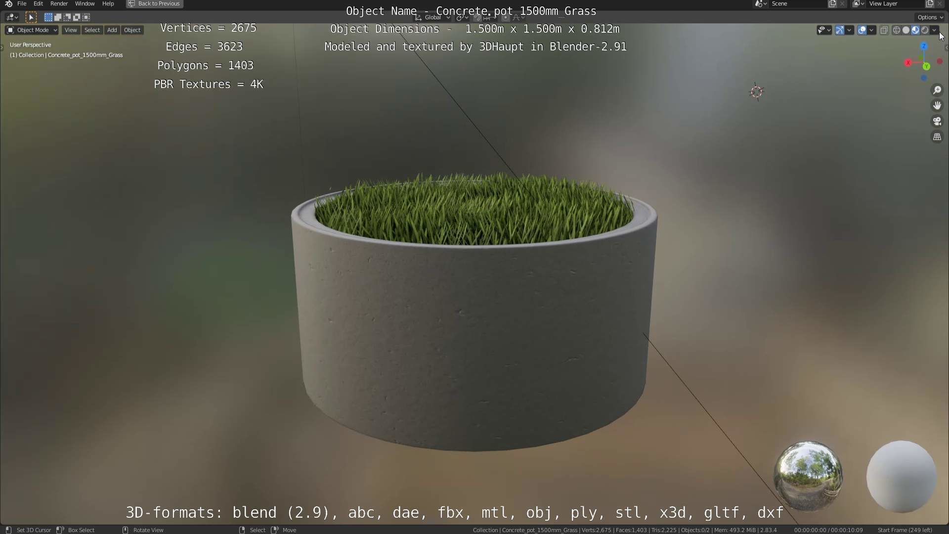 Concrete Pipe Pots with Grass 1500mm  Low-poly 3D model_81