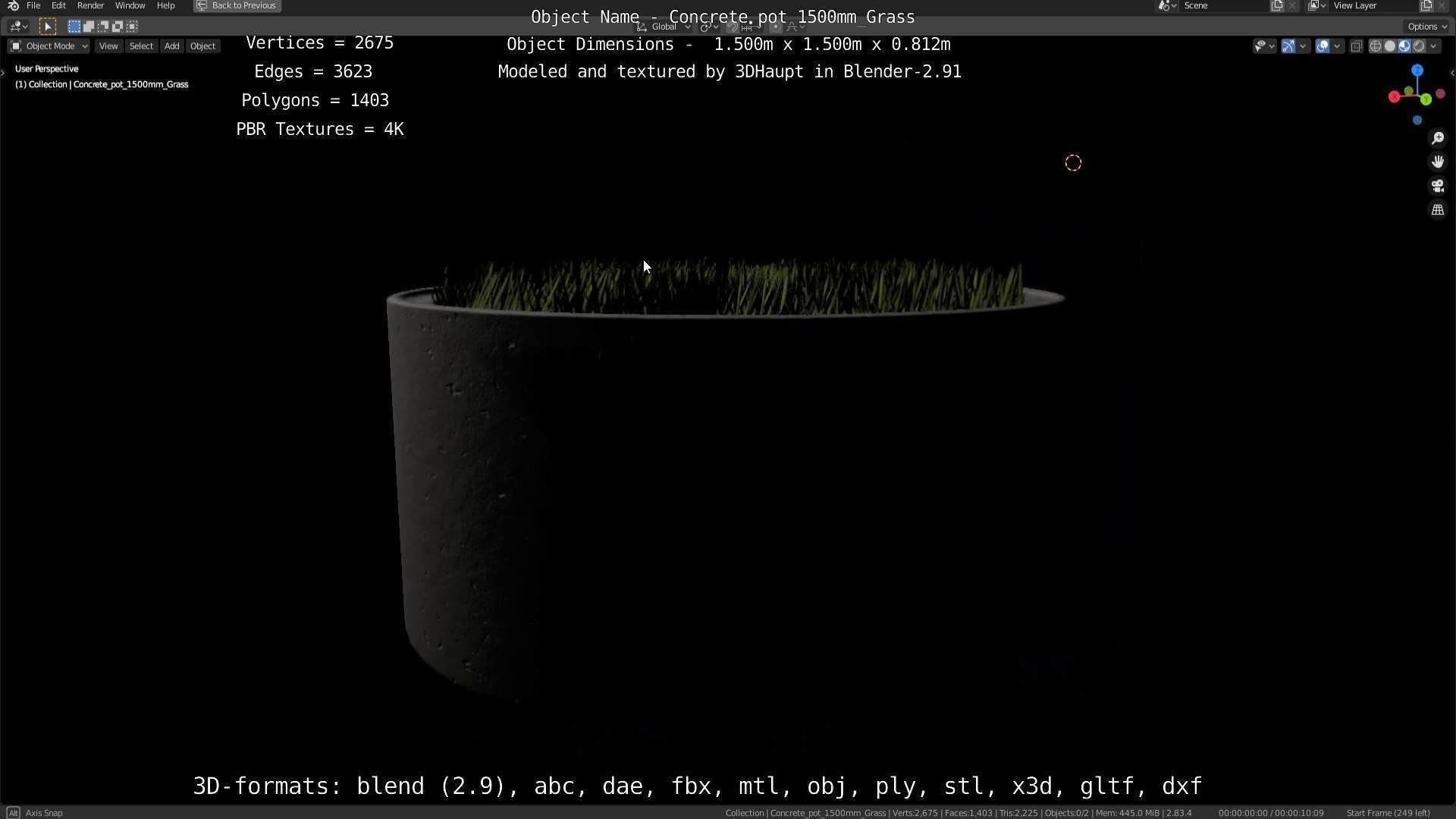 Concrete Pipe Pots with Grass 1500mm  Low-poly 3D model_91