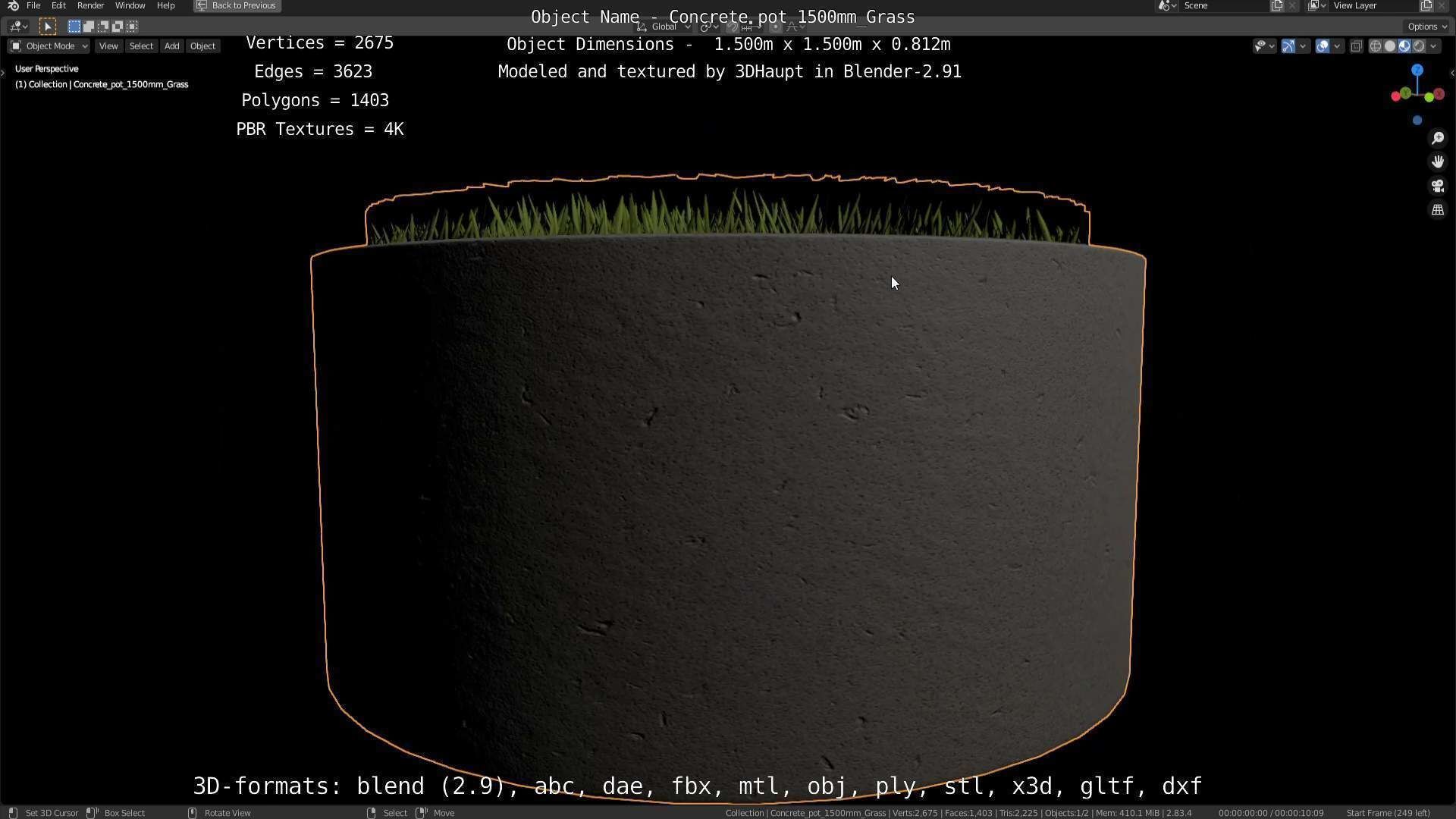 Concrete Pipe Pots with Grass 1500mm  Low-poly 3D model_50