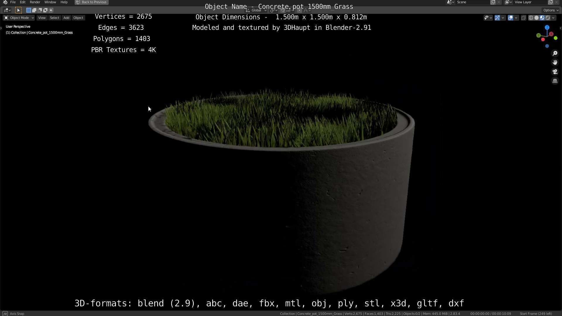 Concrete Pipe Pots with Grass 1500mm  Low-poly 3D model_10
