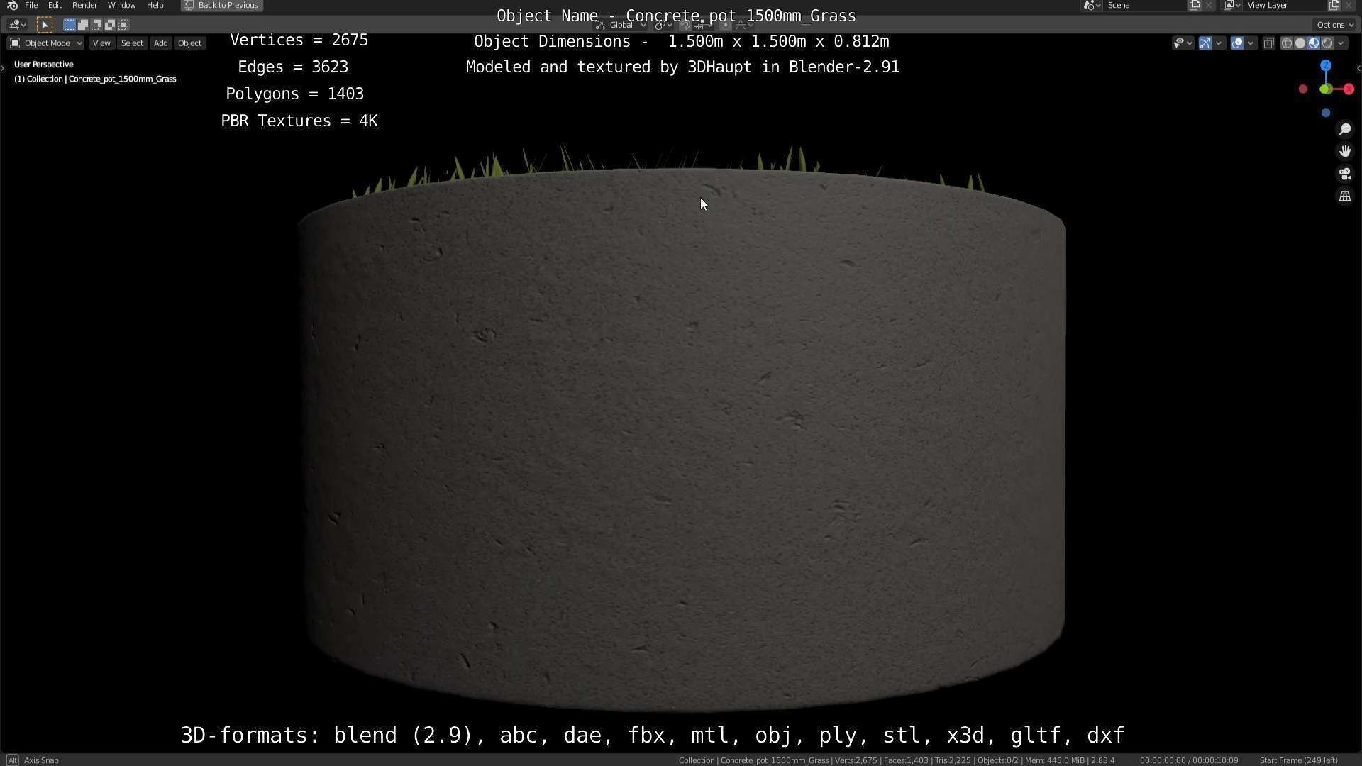 Concrete Pipe Pots with Grass 1500mm  Low-poly 3D model_100