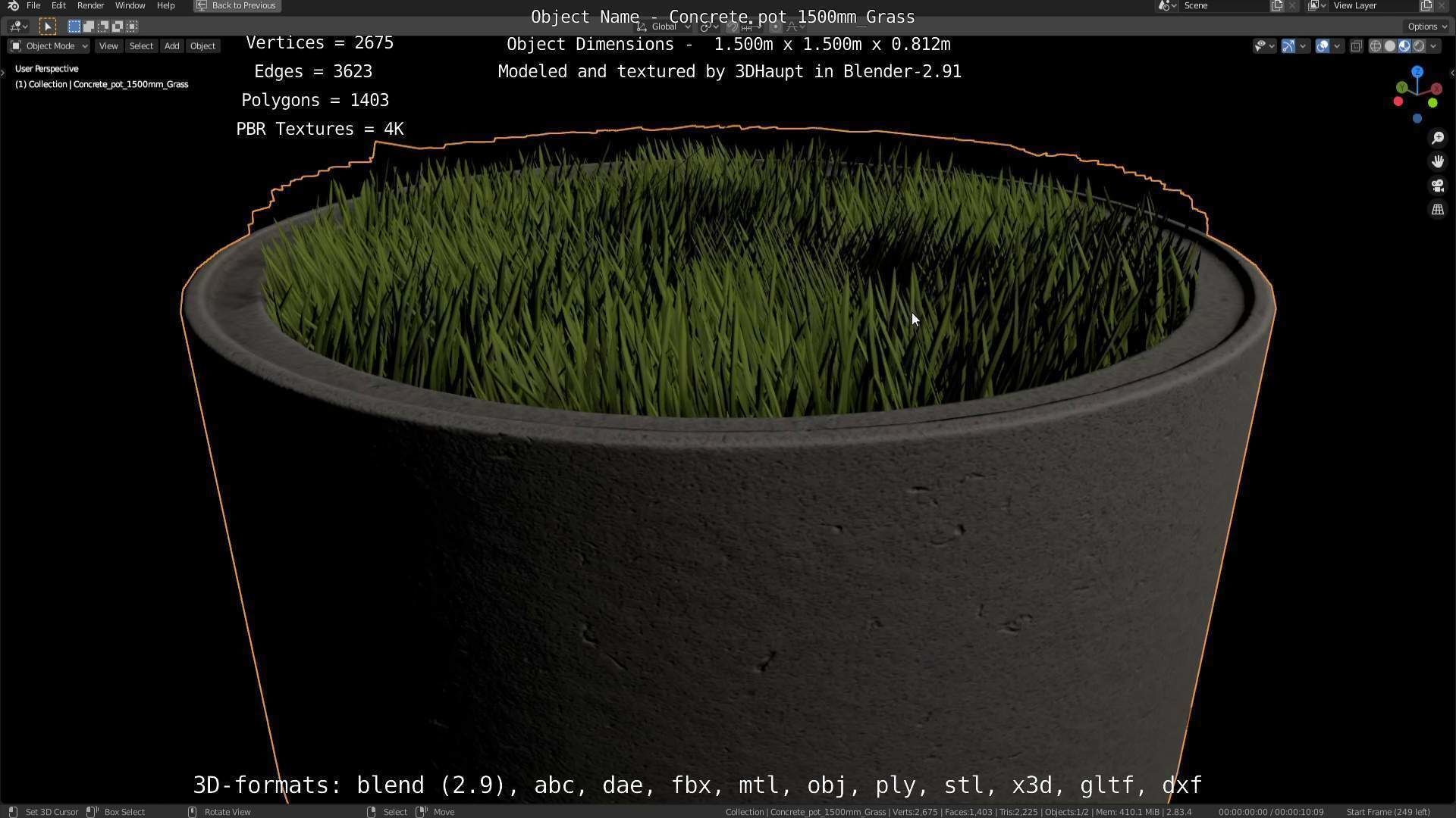 Concrete Pipe Pots with Grass 1500mm  Low-poly 3D model_46
