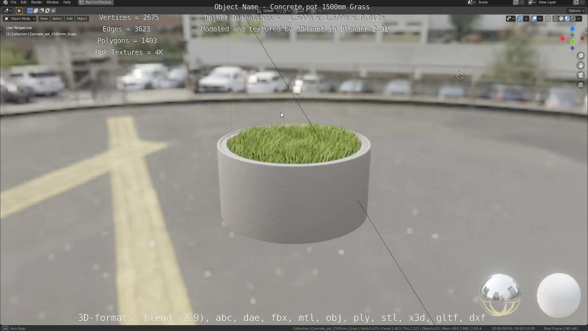 Concrete Pipe Pots with Grass 1500mm  Low-poly 3D model_66