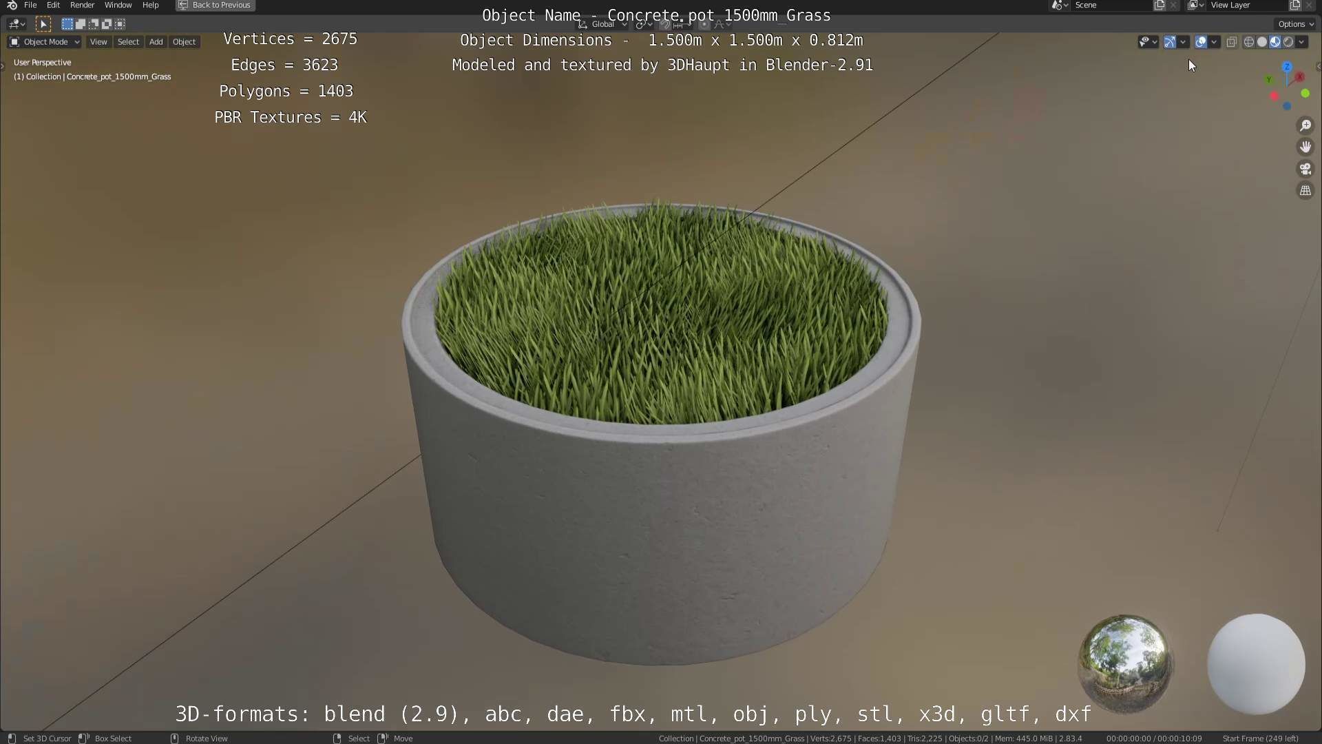 Concrete Pipe Pots with Grass 1500mm  Low-poly 3D model_92