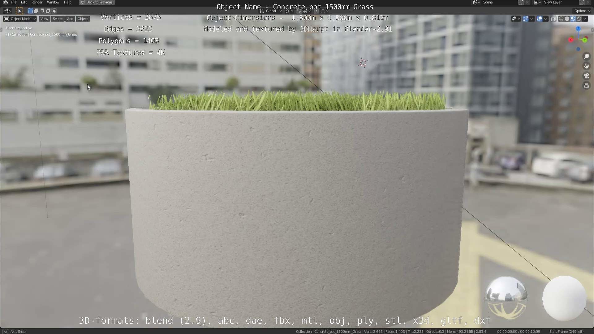Concrete Pipe Pots with Grass 1500mm  Low-poly 3D model_24