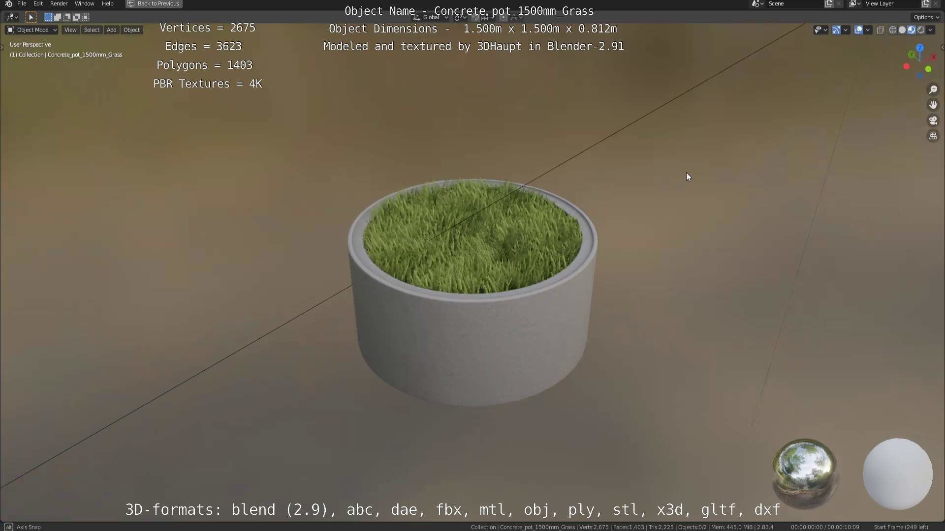 Concrete Pipe Pots with Grass 1500mm  Low-poly 3D model_94