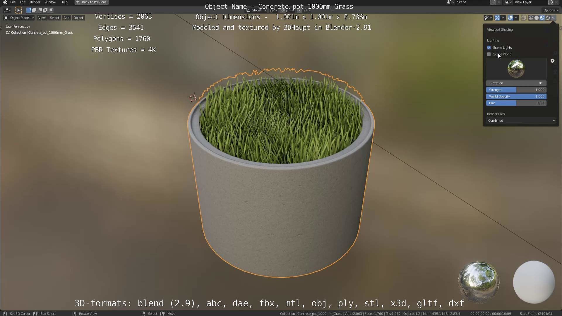Concrete Pipe Pots with Grass 1000mm Low-poly 3D model_94