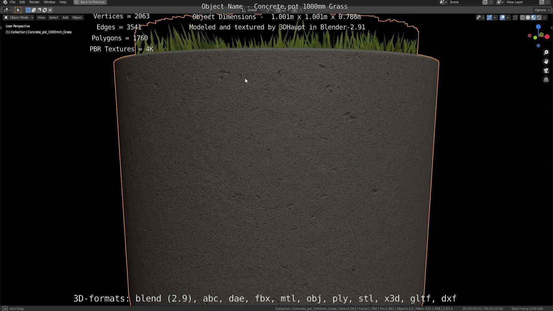 Concrete Pipe Pots with Grass 1000mm Low-poly 3D model_77