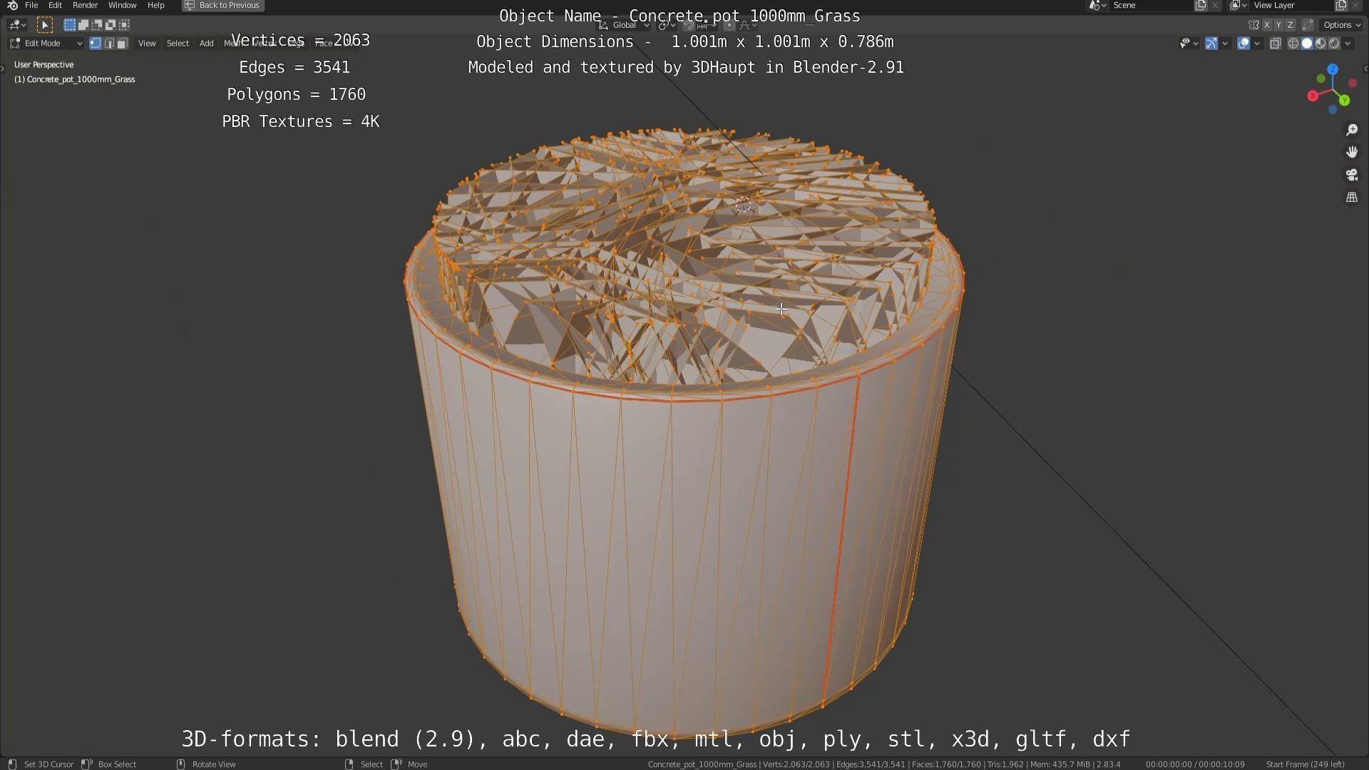 Concrete Pipe Pots with Grass 1000mm Low-poly 3D model_69