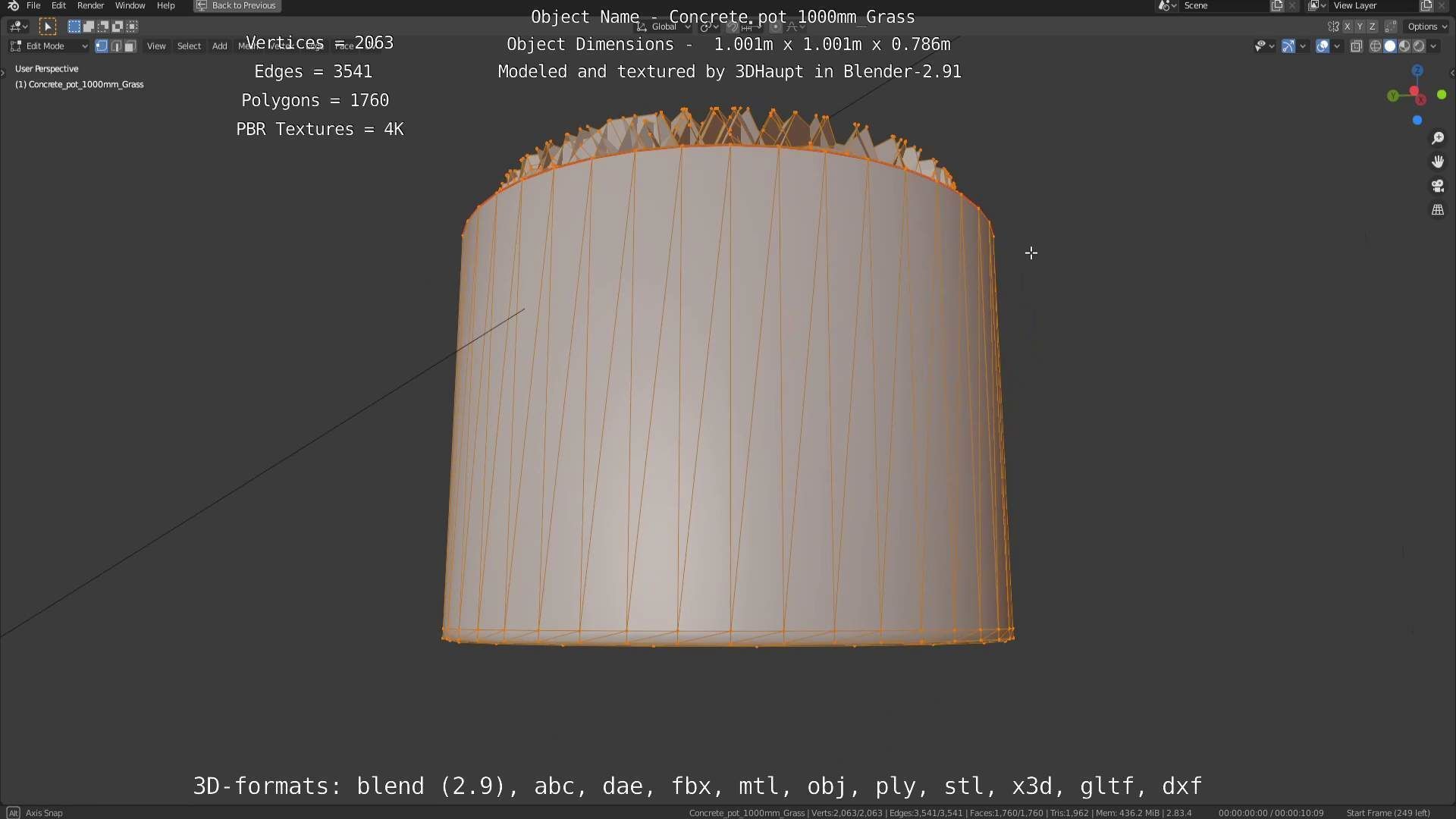 Concrete Pipe Pots with Grass 1000mm Low-poly 3D model_88