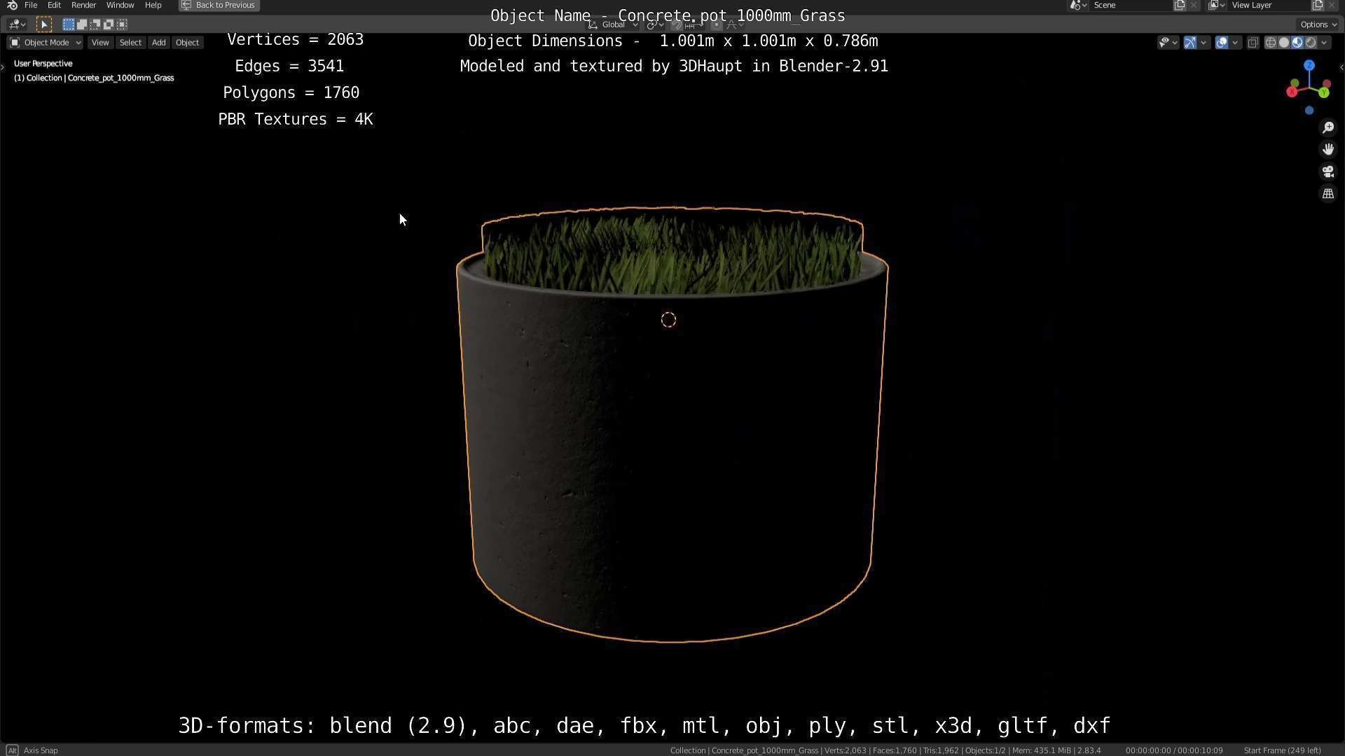 Concrete Pipe Pots with Grass 1000mm Low-poly 3D model_39