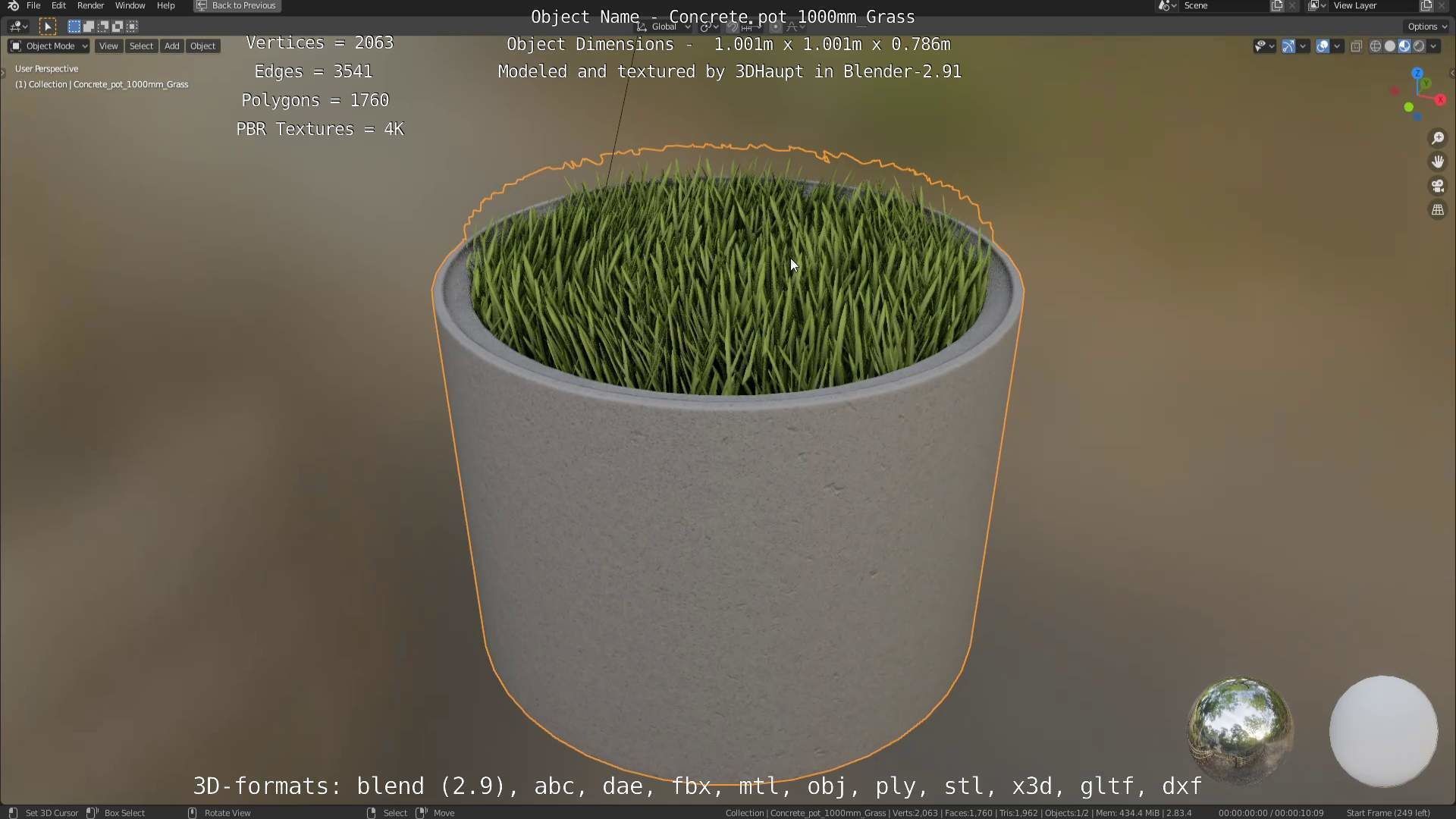 Concrete Pipe Pots with Grass 1000mm Low-poly 3D model_36
