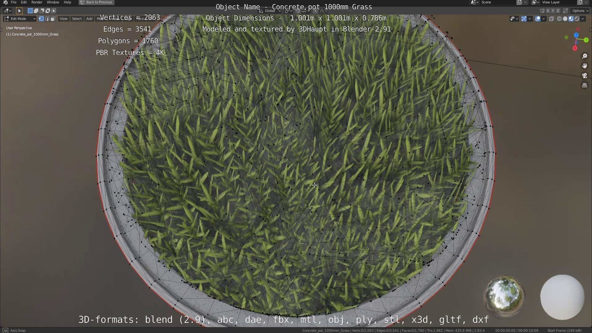 Concrete Pipe Pots with Grass 1000mm Low-poly 3D model_31