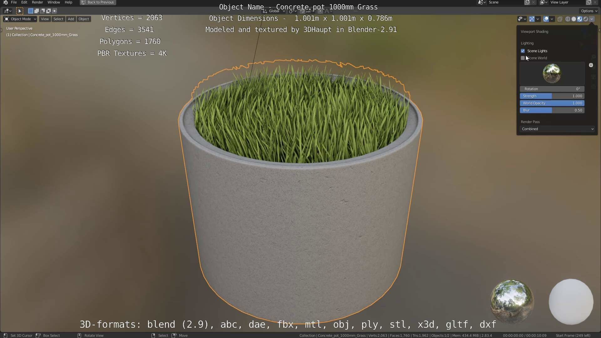 Concrete Pipe Pots with Grass 1000mm Low-poly 3D model_61