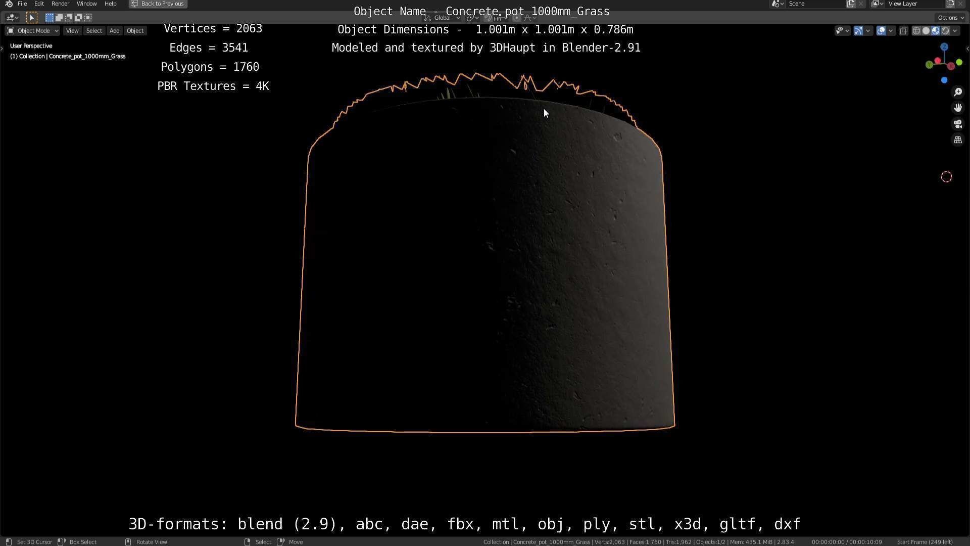 Concrete Pipe Pots with Grass 1000mm Low-poly 3D model_76