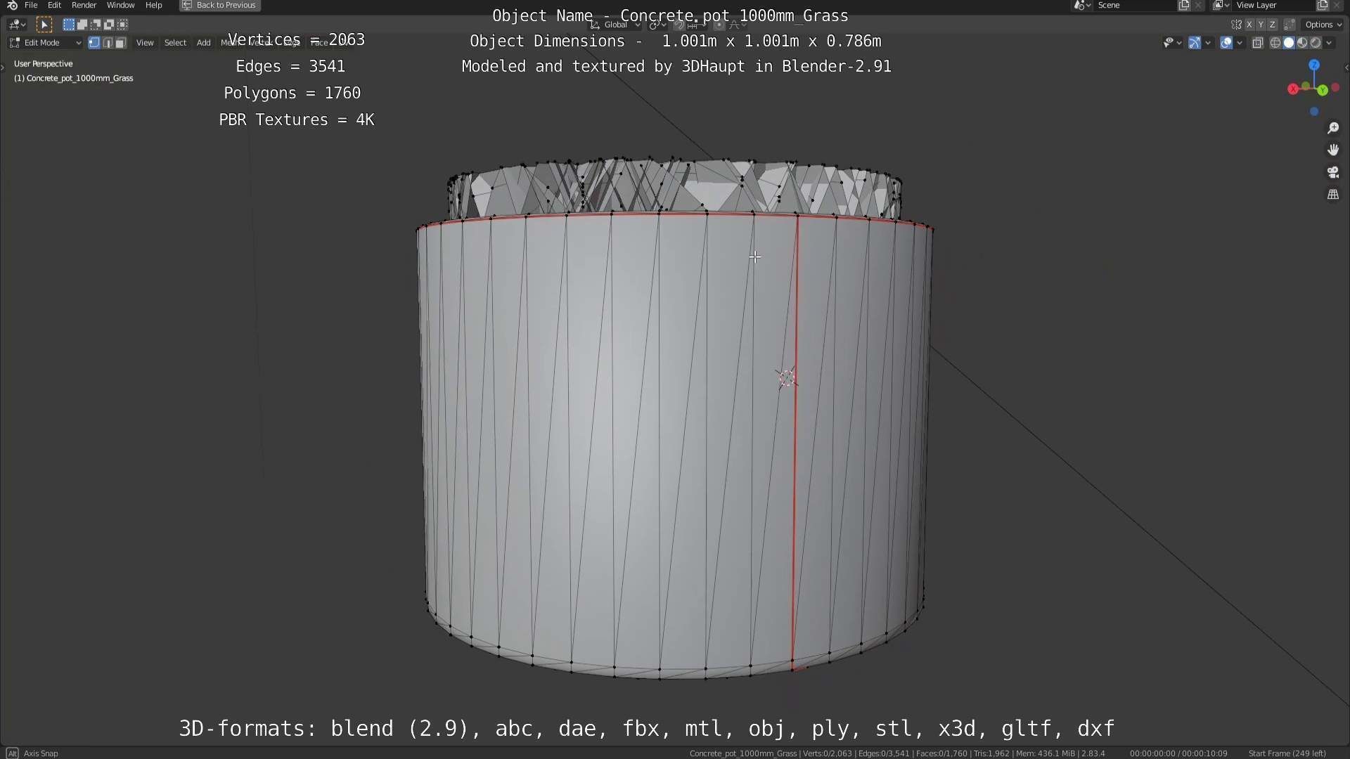 Concrete Pipe Pots with Grass 1000mm Low-poly 3D model_80