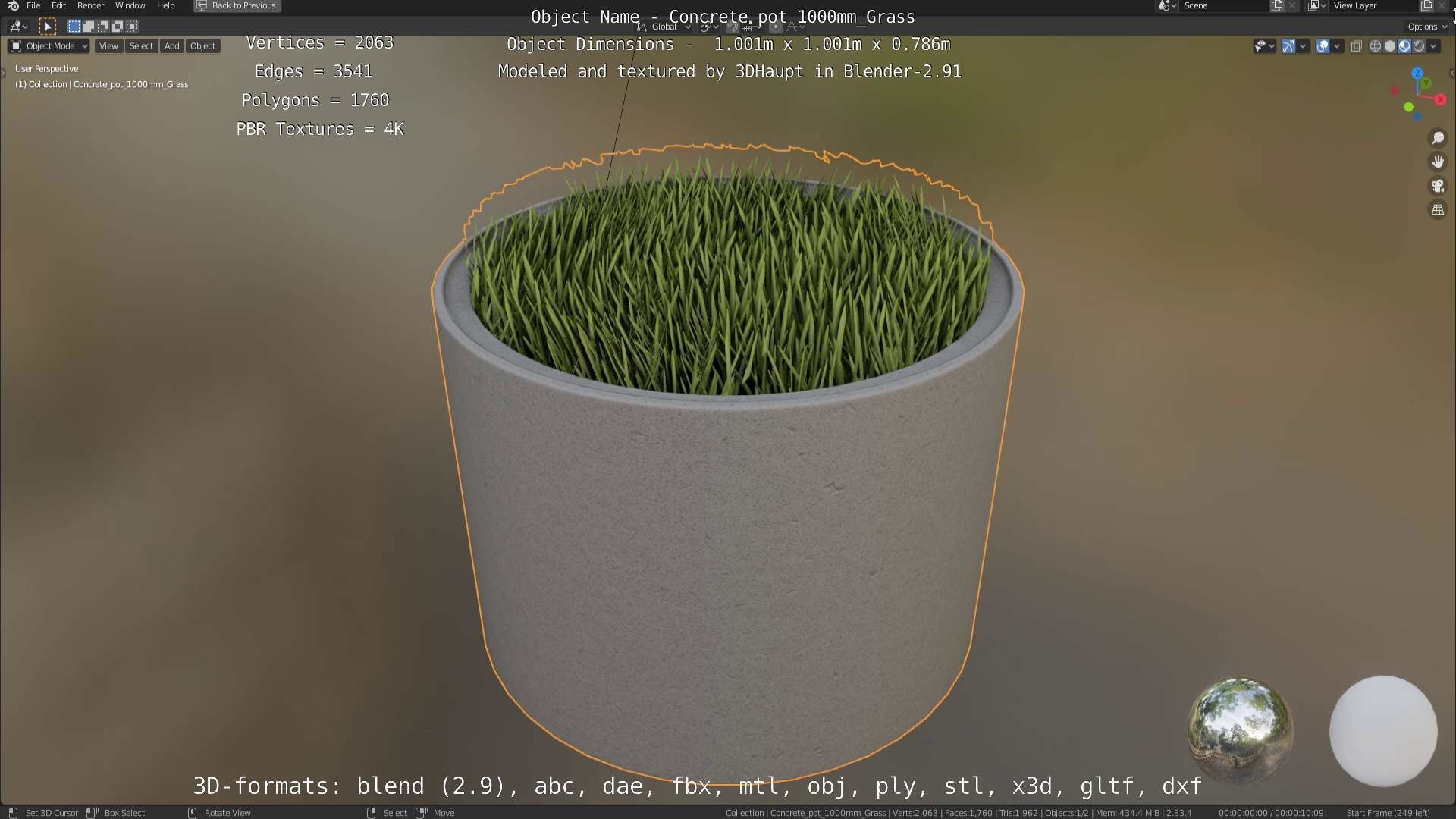 Concrete Pipe Pots with Grass 1000mm Low-poly 3D model_53