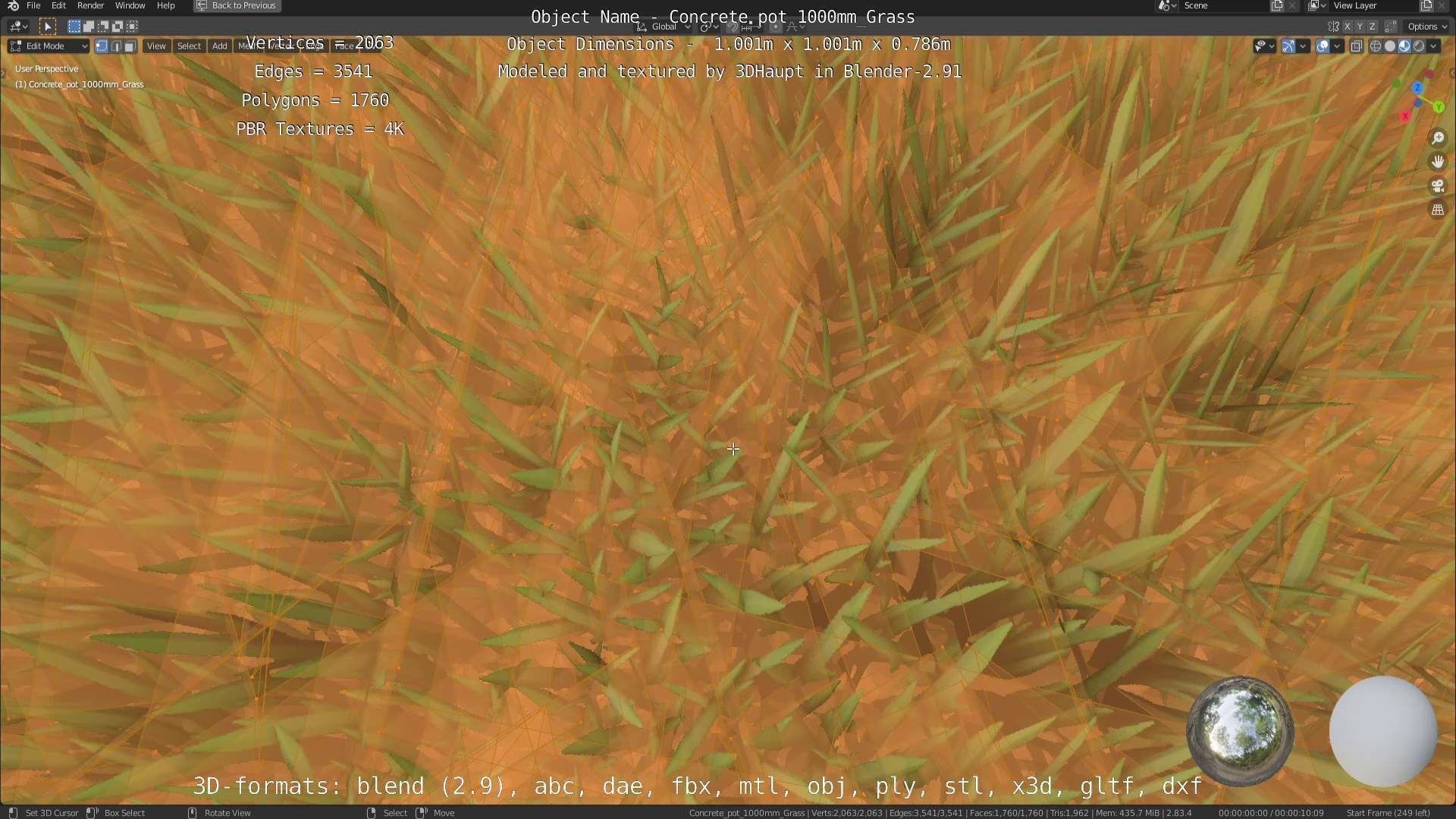 Concrete Pipe Pots with Grass 1000mm Low-poly 3D model_32