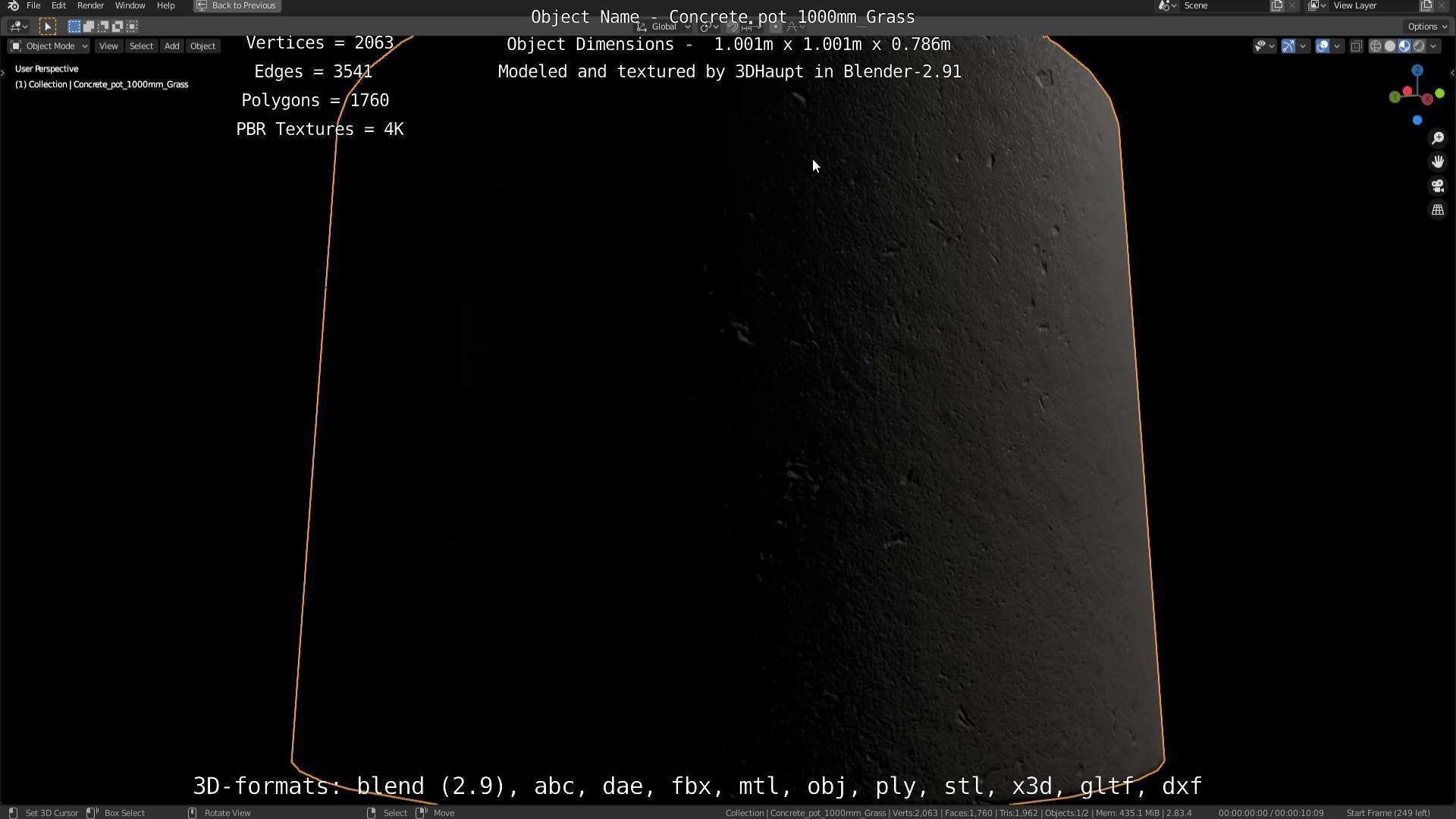 Concrete Pipe Pots with Grass 1000mm Low-poly 3D model_59