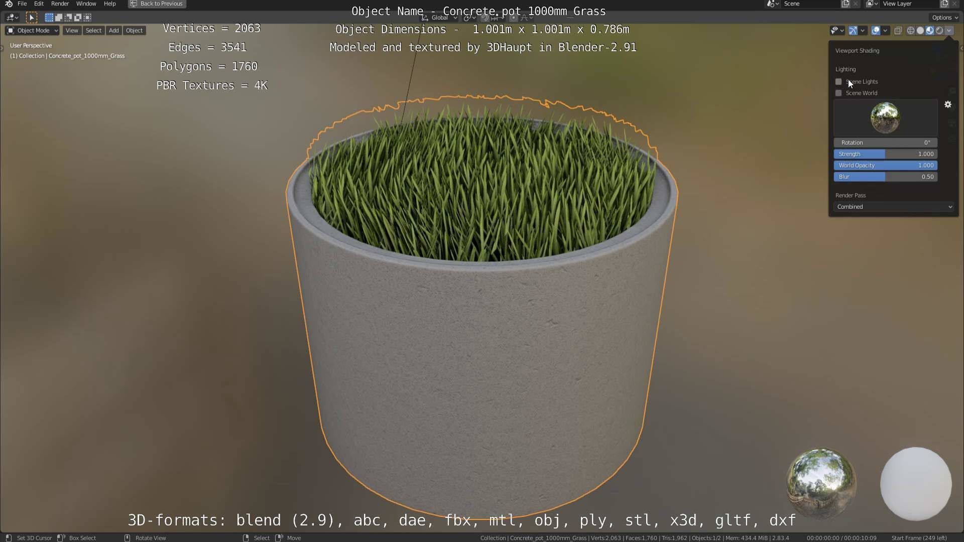 Concrete Pipe Pots with Grass 1000mm Low-poly 3D model_51