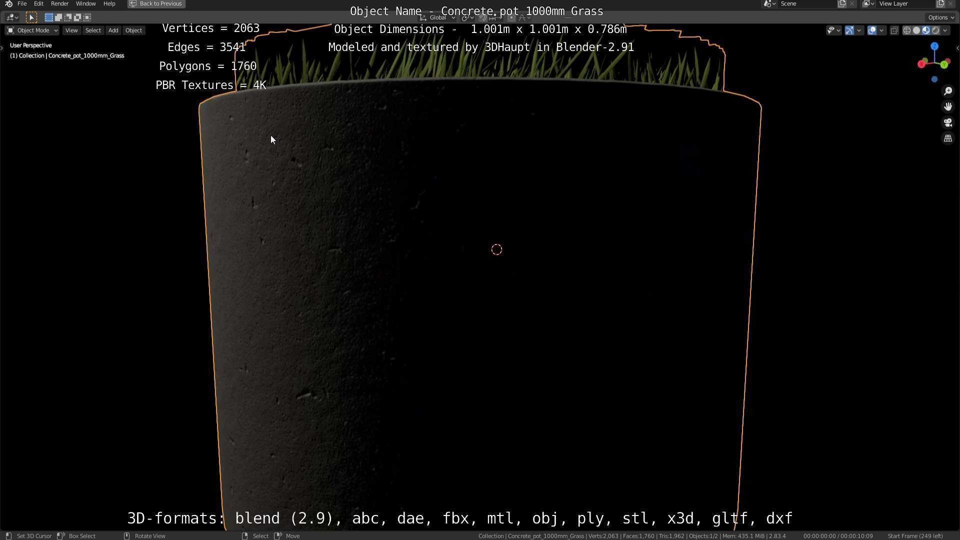 Concrete Pipe Pots with Grass 1000mm Low-poly 3D model_78