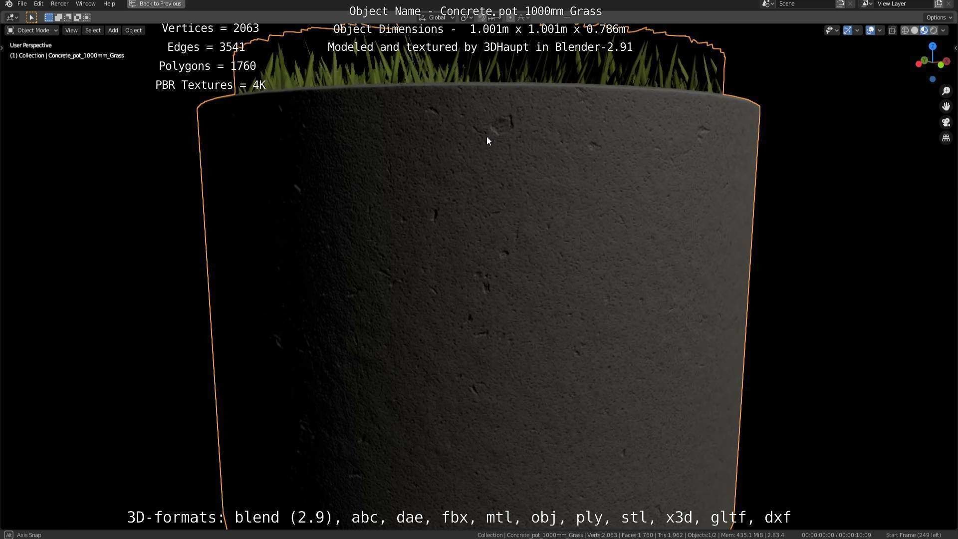 Concrete Pipe Pots with Grass 1000mm Low-poly 3D model_49