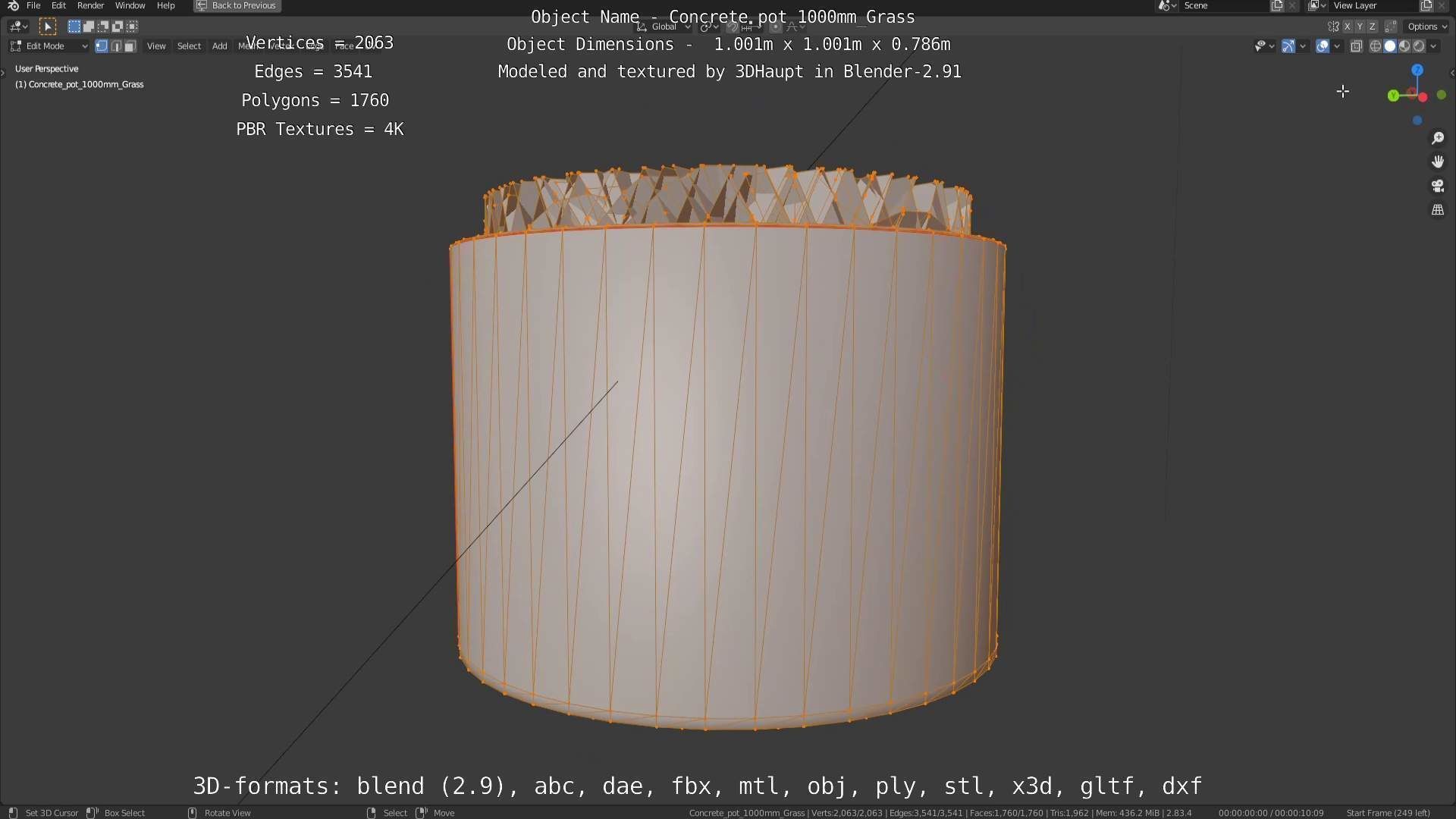 Concrete Pipe Pots with Grass 1000mm Low-poly 3D model_67