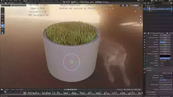 Concrete Pipe Pots with Grass 1000mm Low-poly 3D model