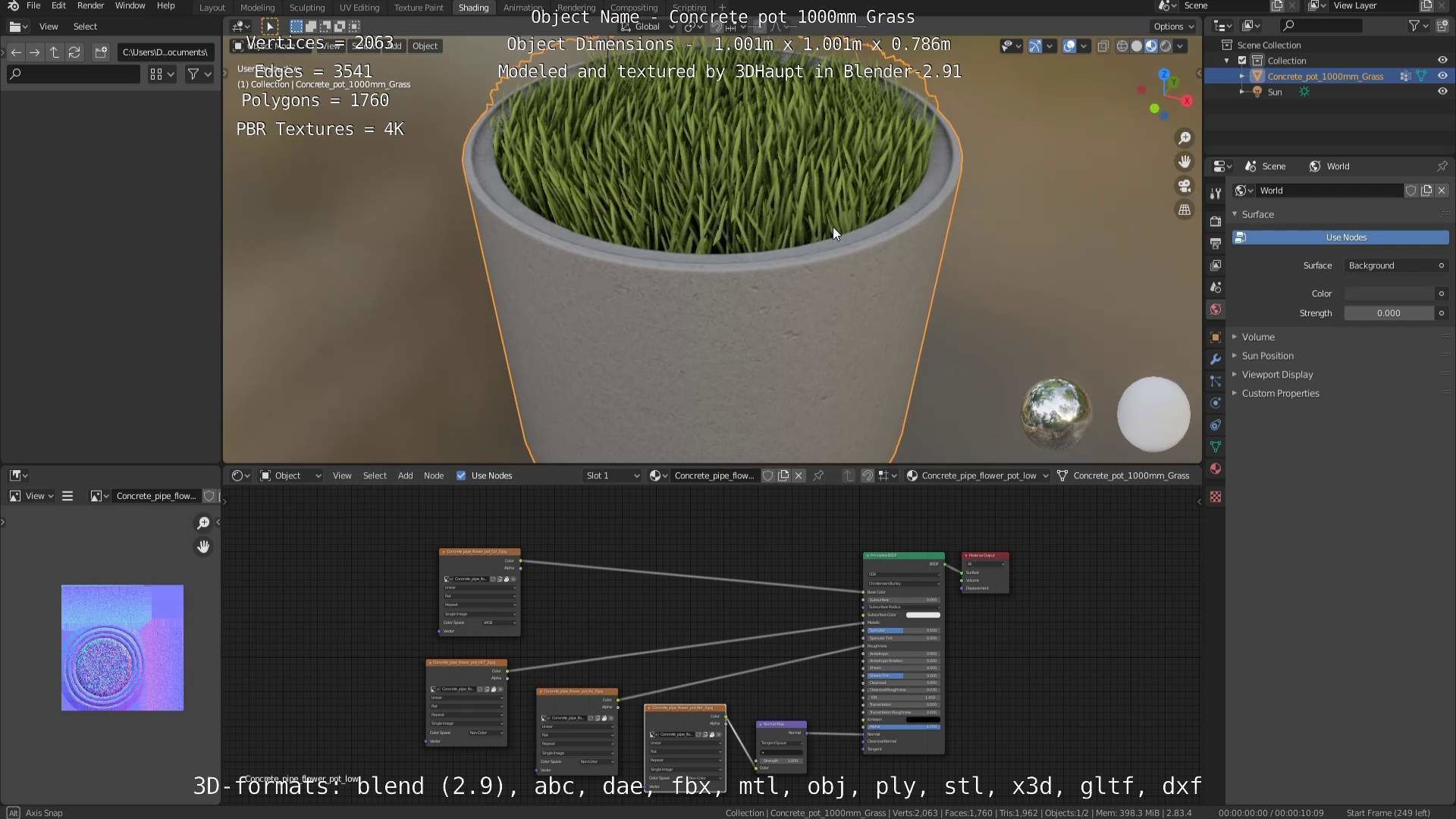 Concrete Pipe Pots with Grass 1000mm Low-poly 3D model_28