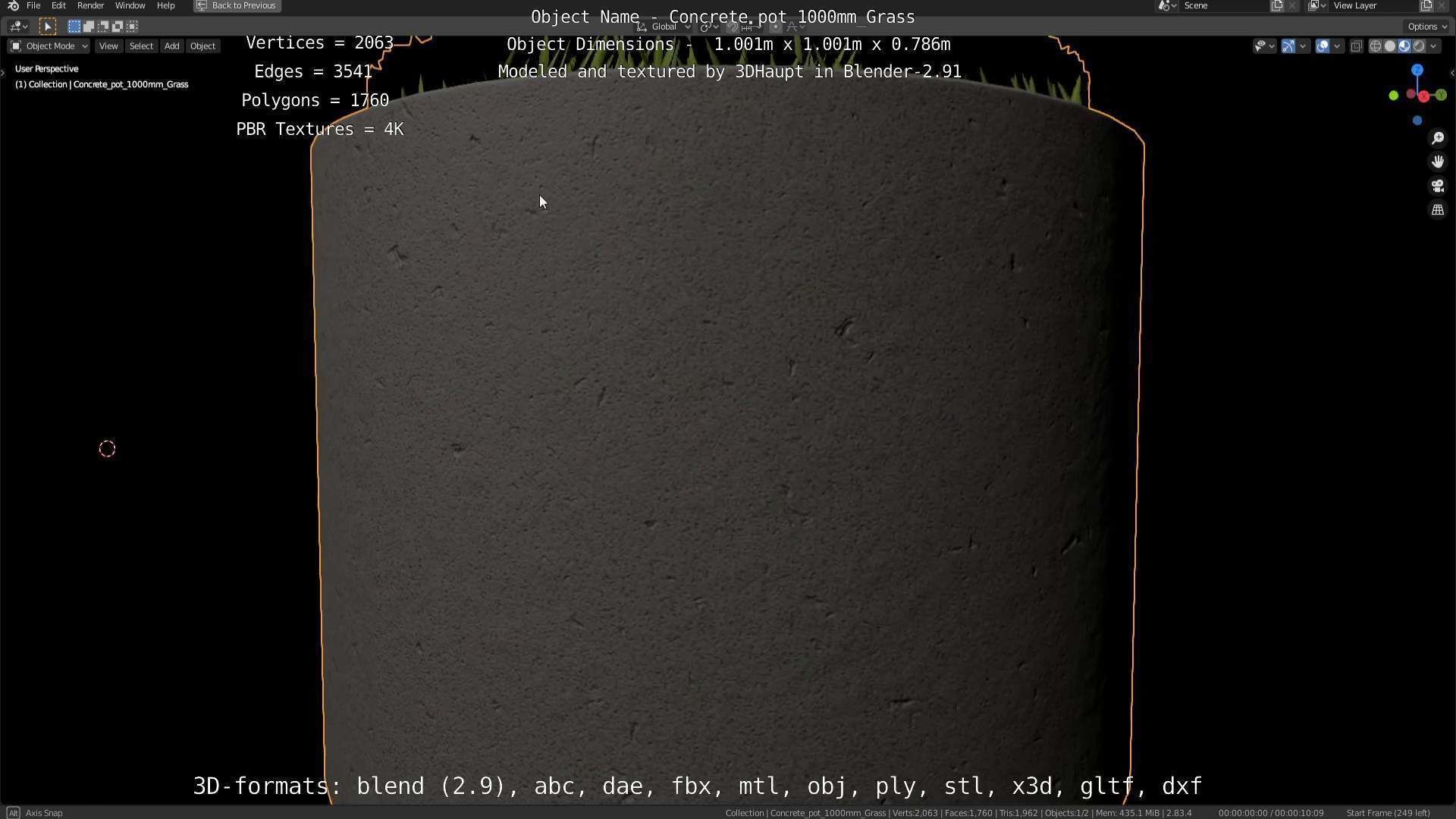 Concrete Pipe Pots with Grass 1000mm Low-poly 3D model_46