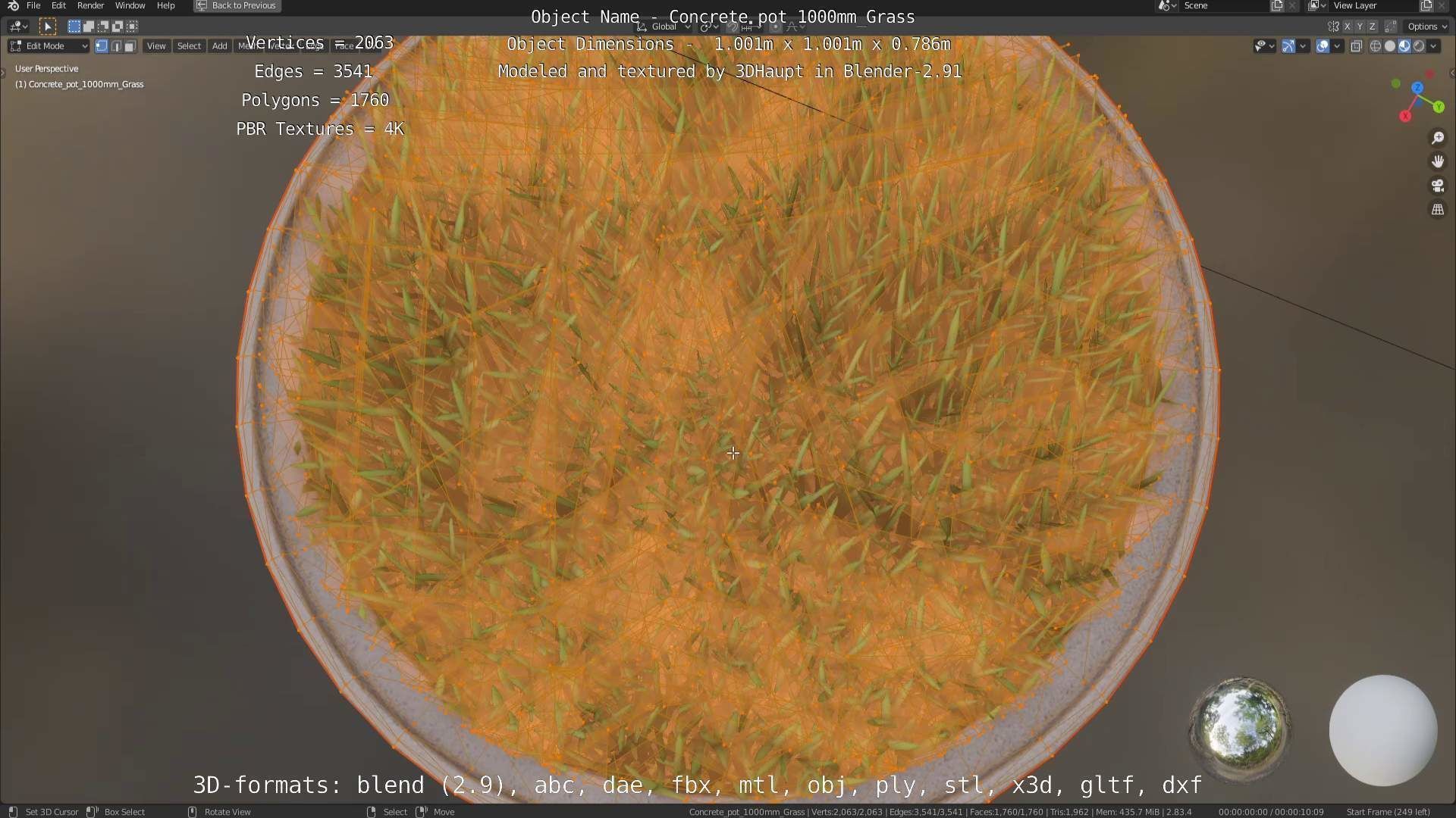 Concrete Pipe Pots with Grass 1000mm Low-poly 3D model_45