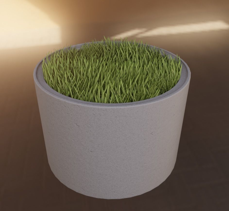 Concrete Pipe Pots with Grass 1000mm Low-poly 3D model_2