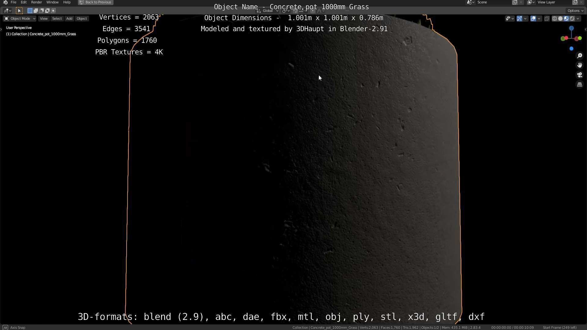 Concrete Pipe Pots with Grass 1000mm Low-poly 3D model_52