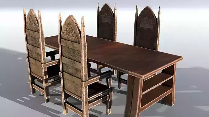Wood Table Chair Low-poly 3D model