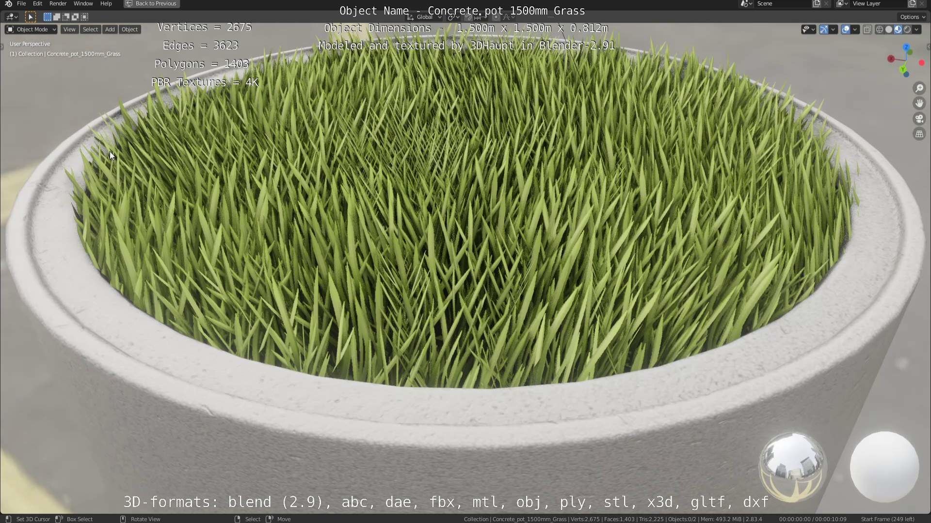 Concrete Pipe Pots with Grass 3D Model Collection_95