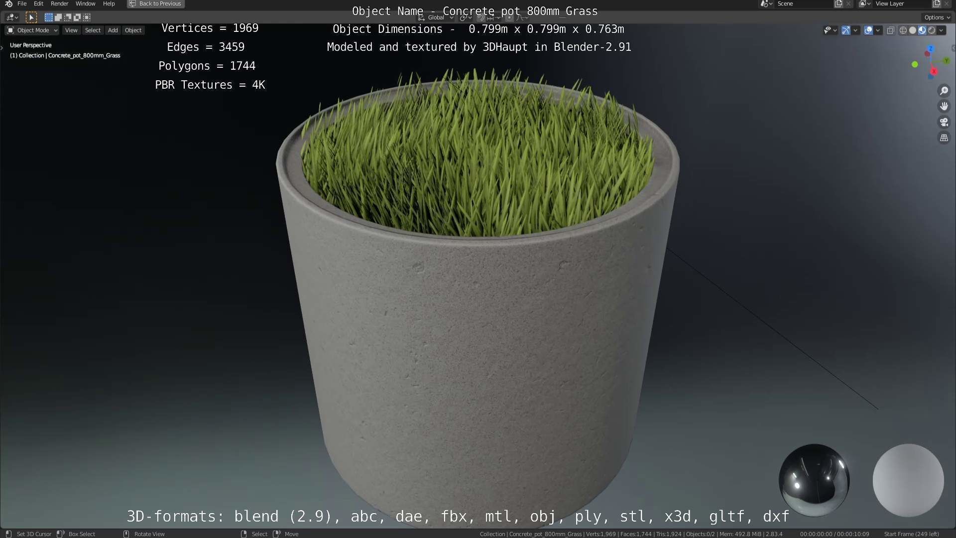 Concrete Pipe Pots with Grass 3D Model Collection_19