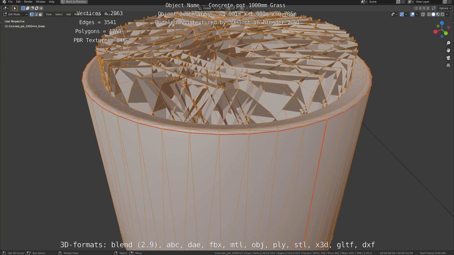 Concrete Pipe Pots with Grass 3D Model Collection_58
