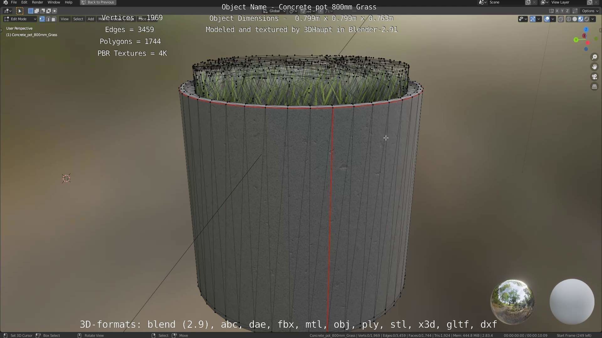 Concrete Pipe Pots with Grass 3D Model Collection_10