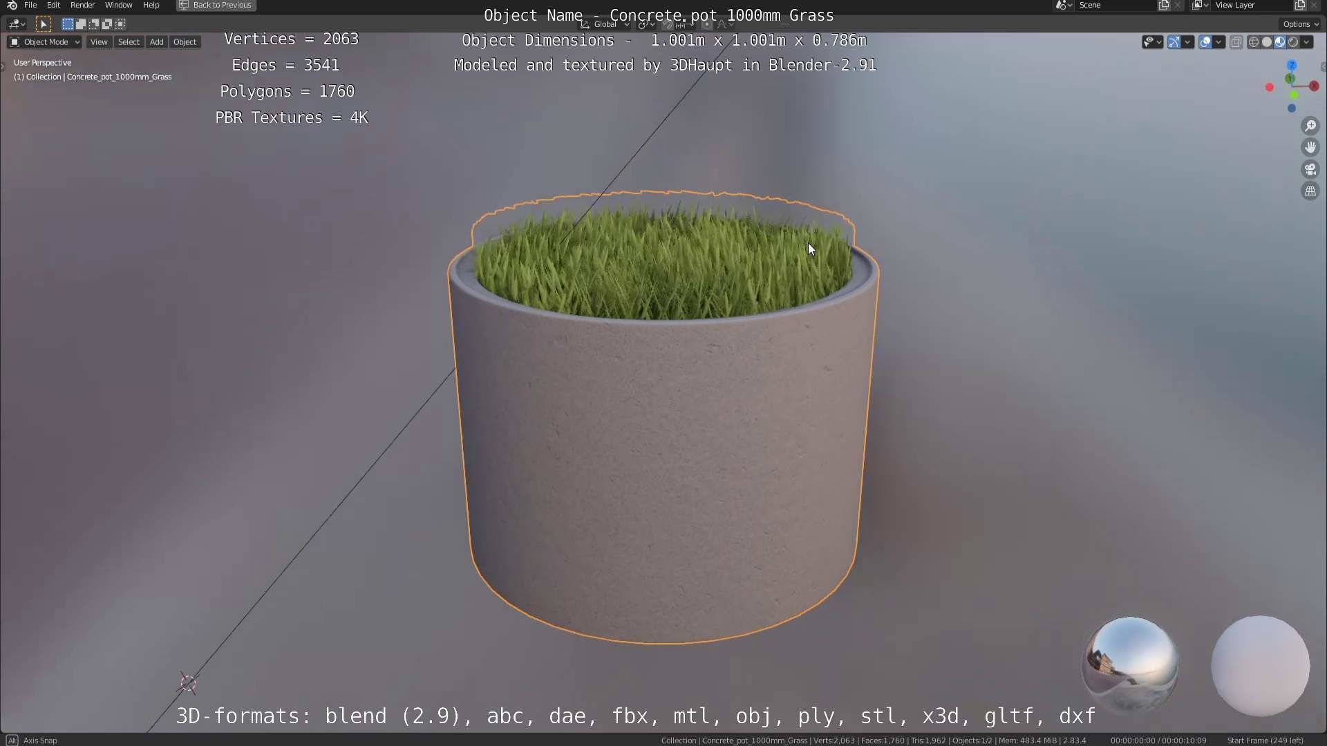Concrete Pipe Pots with Grass 3D Model Collection_32