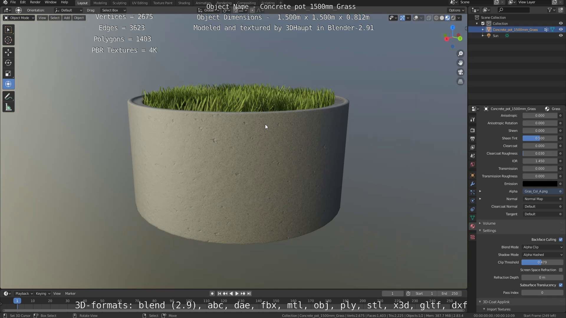 Concrete Pipe Pots with Grass 3D Model Collection_74