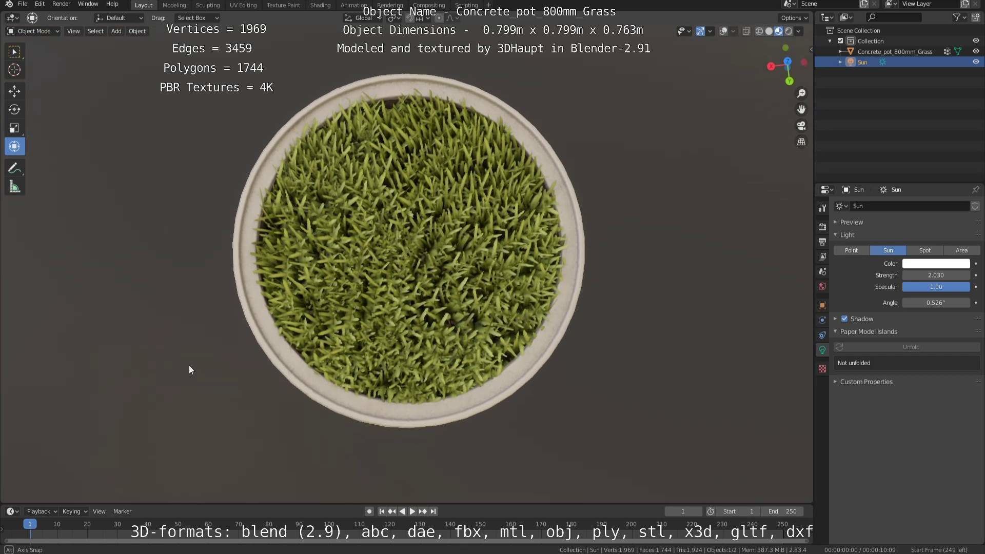 Concrete Pipe Pots with Grass 3D Model Collection_21