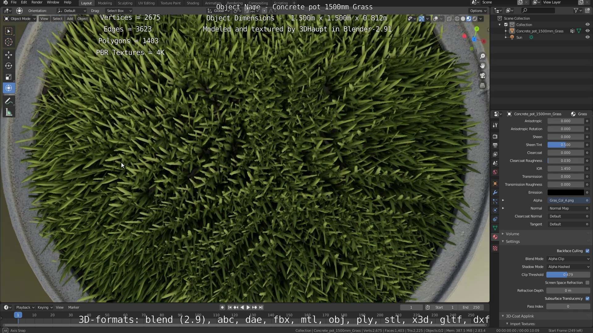 Concrete Pipe Pots with Grass 3D Model Collection_84