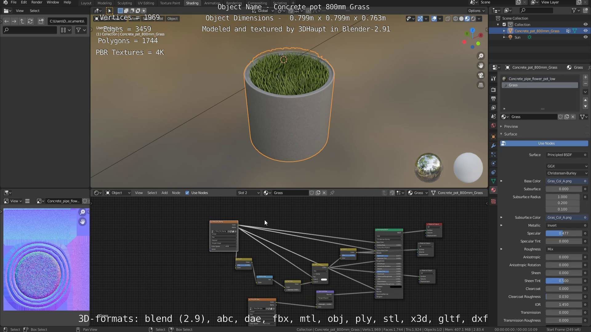 Concrete Pipe Pots with Grass 3D Model Collection_15