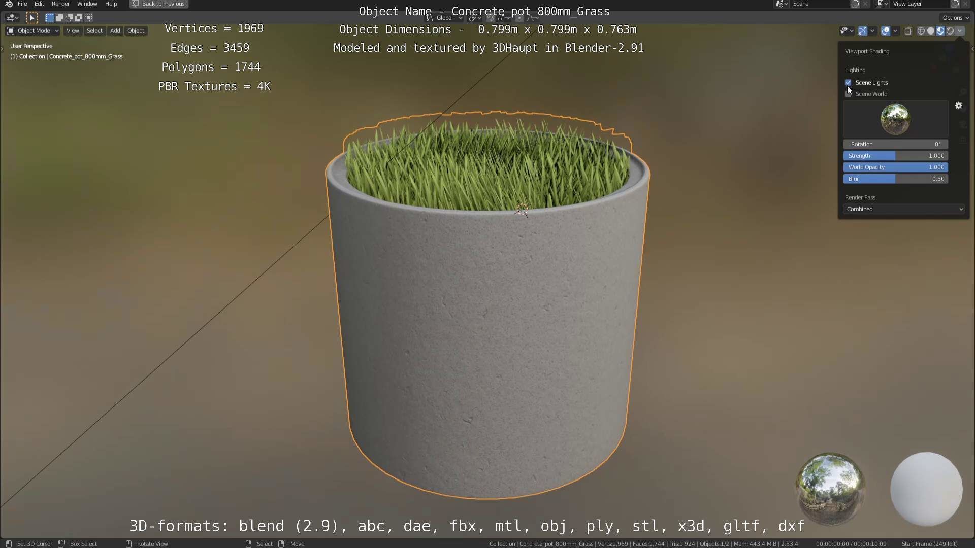 Concrete Pipe Pots with Grass 3D Model Collection_7