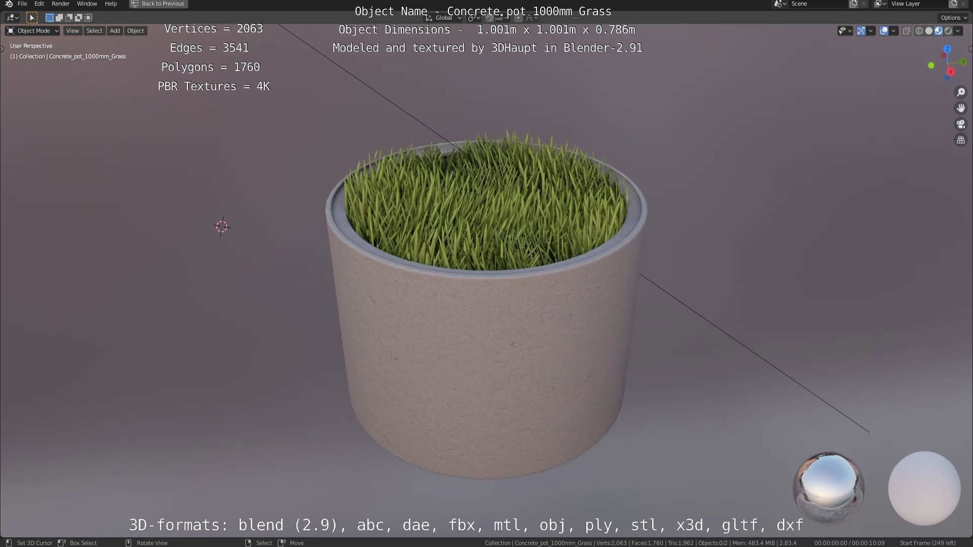 Concrete Pipe Pots with Grass 3D Model Collection_33